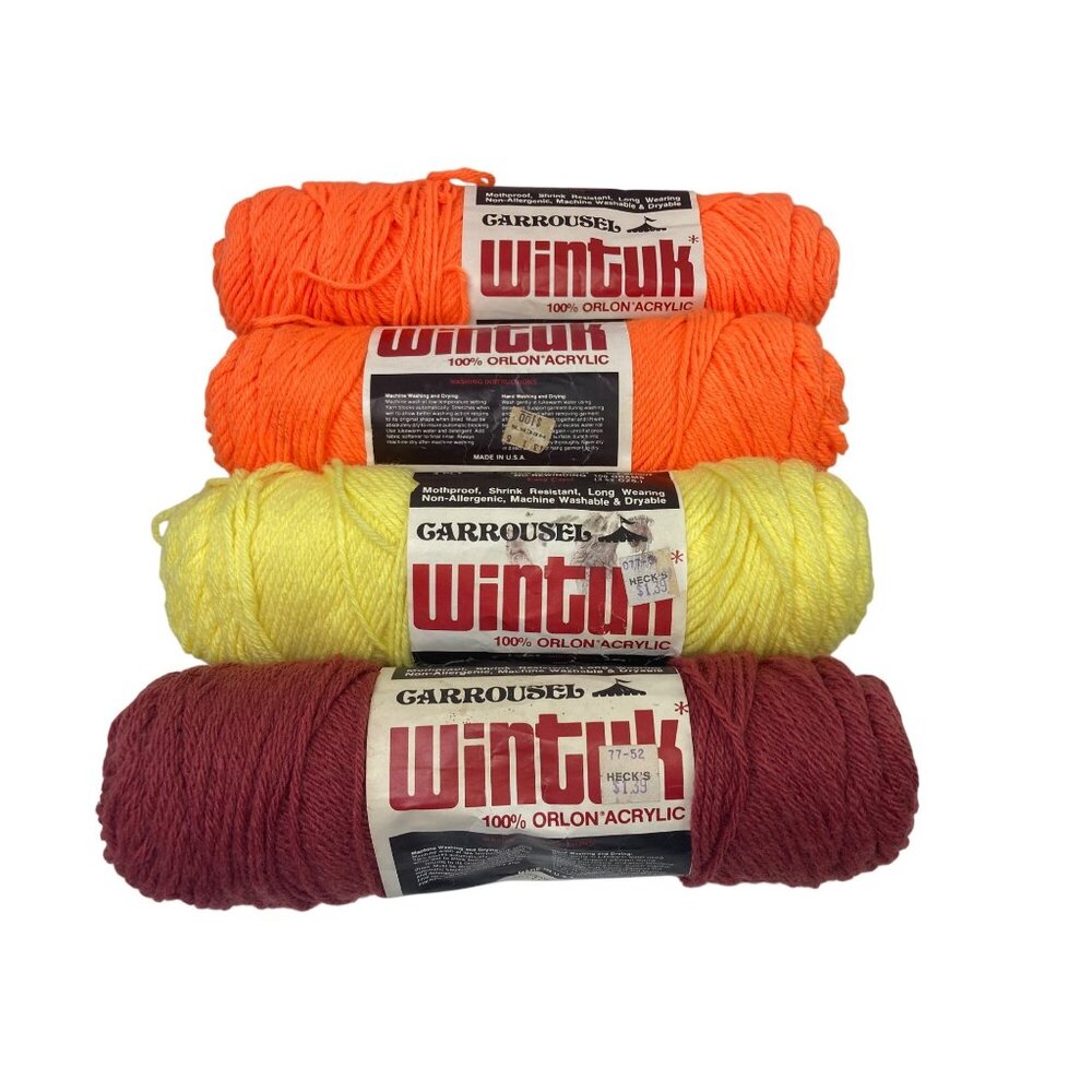 Vintage Carrousel Wintuk Orlon Acrylic Yarn Lot 4 Skeins Retro 70s Color Scheme